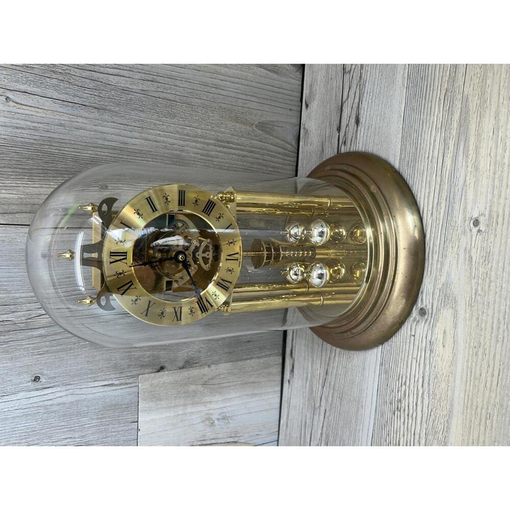 Elgin Antique Gold Plated Pendulum Clock with Glass Dome